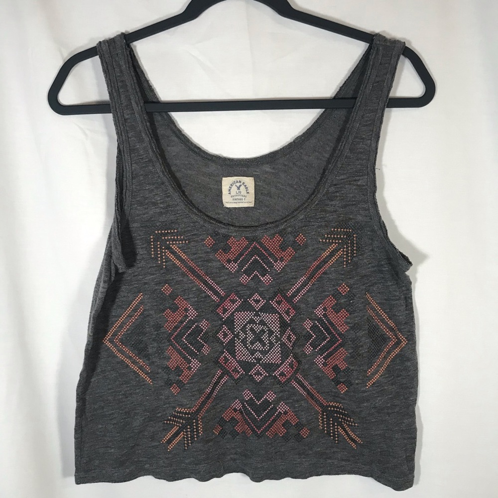 American Eagle Textured Tribal Print Crop Tank